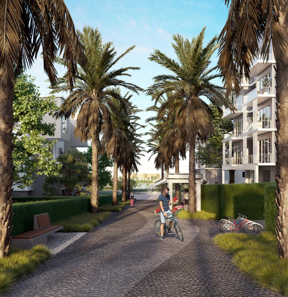 Horizon residential buildings with wide spacing between blocks